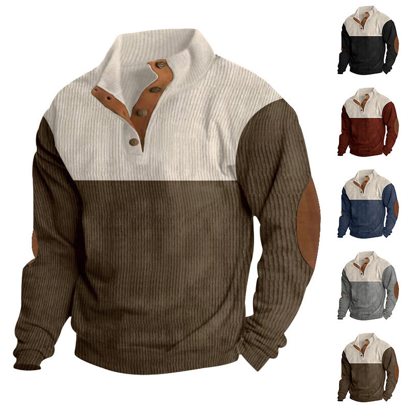 Casual Button Stand-collar Long Sleeve Pullover