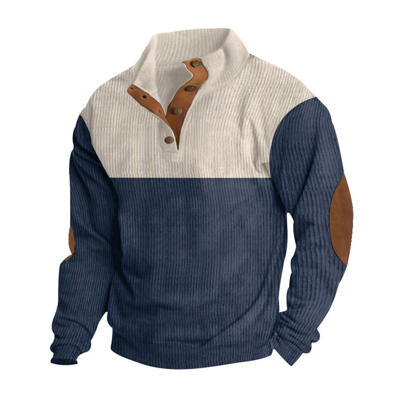 Casual Button Stand-collar Long Sleeve Pullover